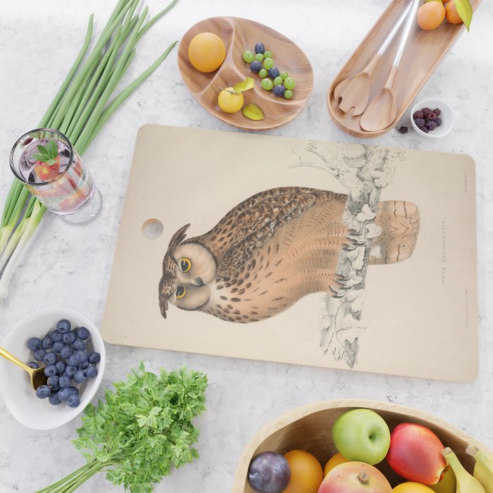 Rock eagle-owl by Elizabeth Gould from "A Century of Birds from the Himalaya Mountains," 1831 Cutting Board Gallery Image 2