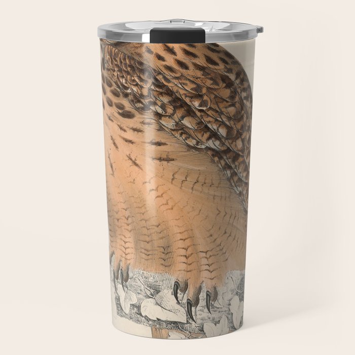 Rock eagle-owl by Elizabeth Gould from "A Century of Birds from the Himalaya Mountains," 1831 Travel Mug Gallery Image 1
