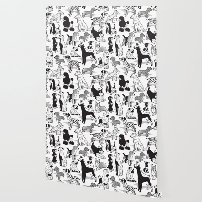Geometric sweet wet noses // white background black and white dogs Wallpaper Gallery Image 2