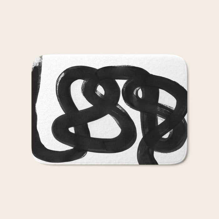 Knots Black & White Minimalist Ink Tribal Mid Century Pattern Dark Painting Pattern Bath Mat Gallery Image 1