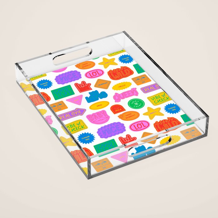 Fun retro sticker quote cartoon pattern Acrylic Tray Gallery Image 1
