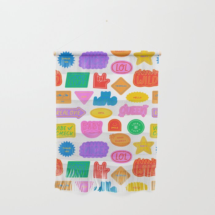 Fun retro sticker quote cartoon pattern Wall Hanging Gallery Image 1