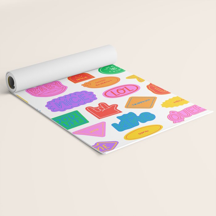 Fun retro sticker quote cartoon pattern Yoga Mat Gallery Image 2