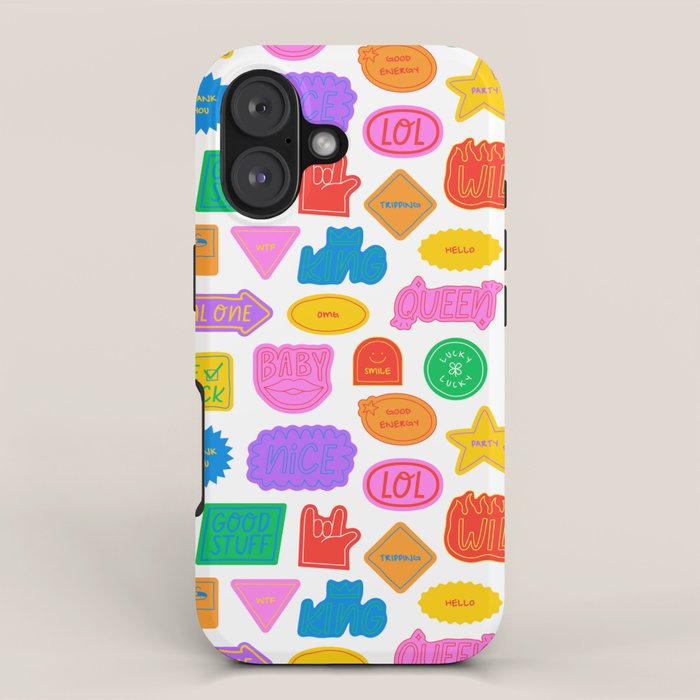 Fun retro sticker quote cartoon pattern iPhone Case Gallery Image 1