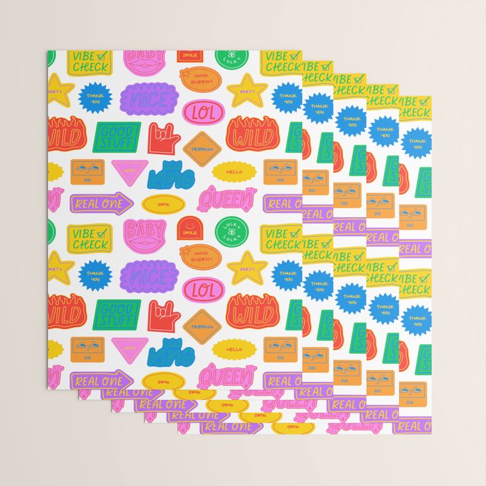 Fun retro sticker quote cartoon pattern Wrapping Paper Gallery Image 3