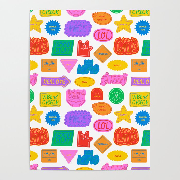 Fun retro sticker quote cartoon pattern Poster Gallery Image 4