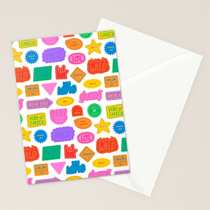 Fun retro sticker quote cartoon pattern Stationery Card Gallery Image 2