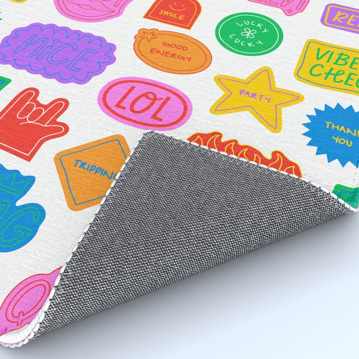 Fun retro sticker quote cartoon pattern Rug Gallery Image 4
