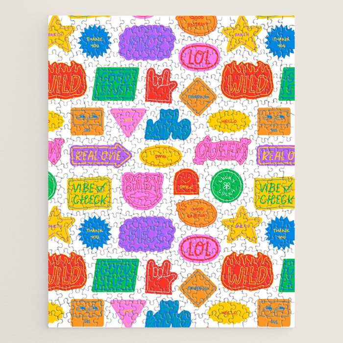 Fun retro sticker quote cartoon pattern Jigsaw Puzzle Gallery Image 1
