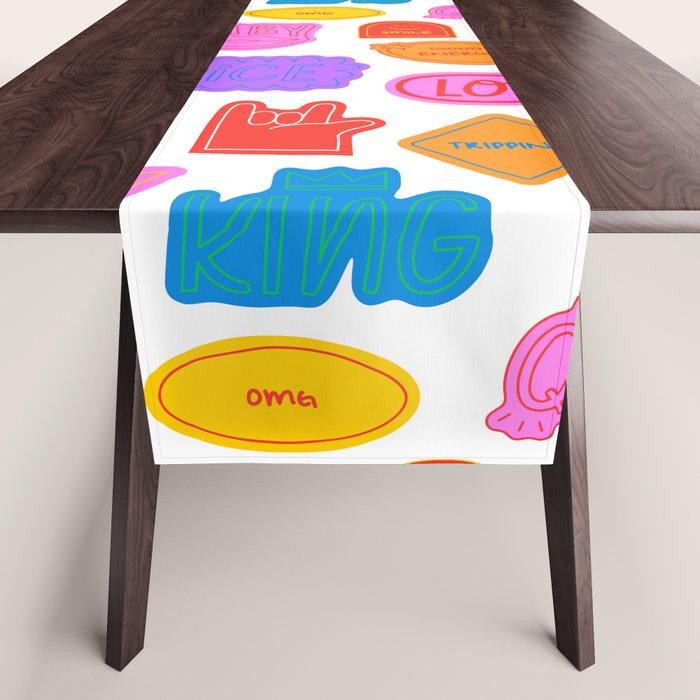 Fun retro sticker quote cartoon pattern Table Runner Gallery Image 1