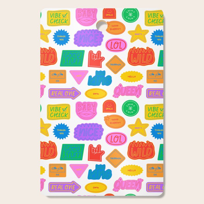 Fun retro sticker quote cartoon pattern Cutting Board Gallery Image 1
