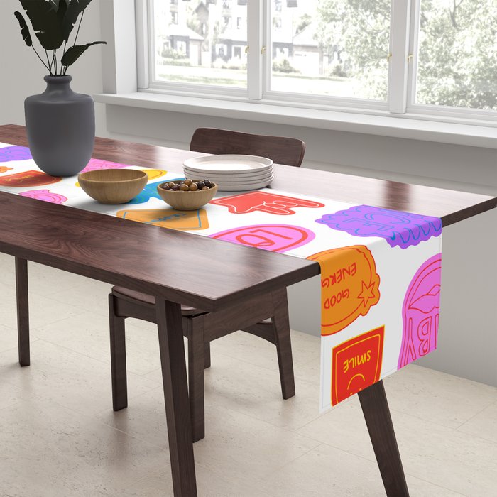 Fun retro sticker quote cartoon pattern Table Runner Gallery Image 2