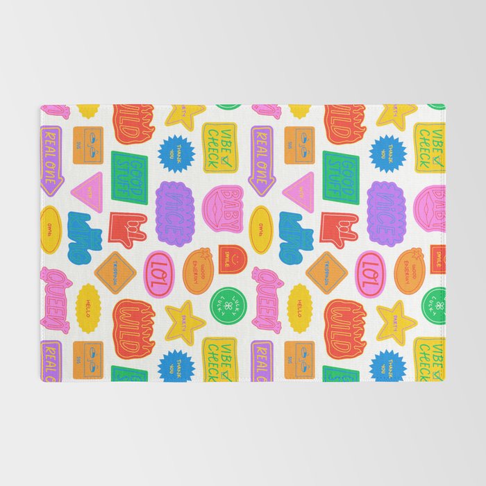 Fun retro sticker quote cartoon pattern Rug Gallery Image 2