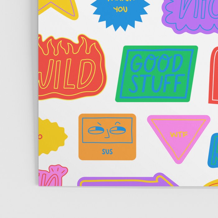 Fun retro sticker quote cartoon pattern Poster Gallery Image 3
