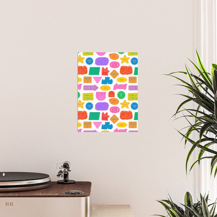 Fun retro sticker quote cartoon pattern Poster Gallery Image 2