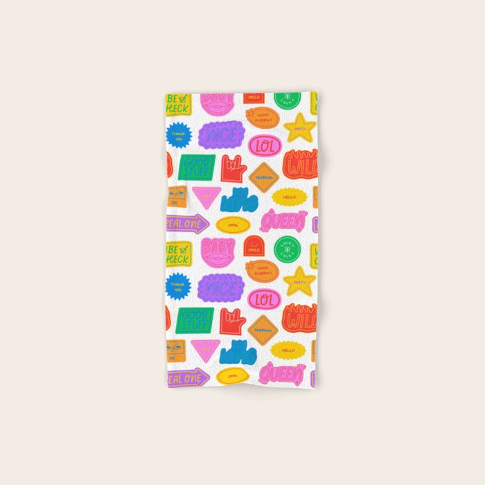Fun retro sticker quote cartoon pattern Bath Towel Gallery Image 1