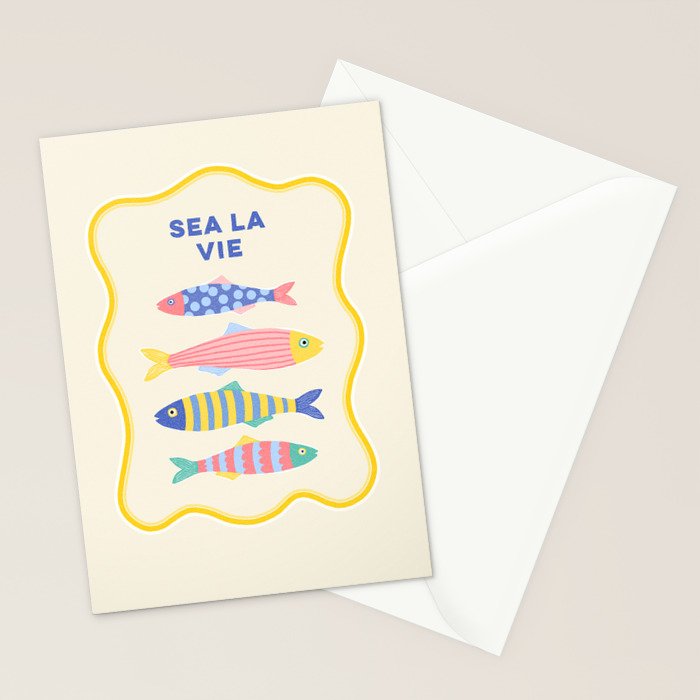 SEA LA VIE - Coastal Pun Fish Art with dots and stripes  Stationery Card Gallery Image 2