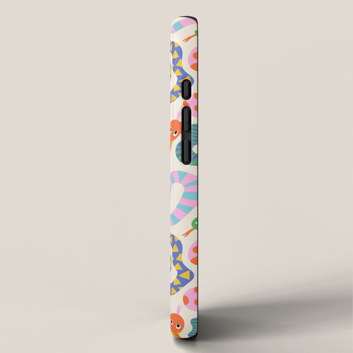 Happy Snakes Light - Bright Rainbow Textured Snakes With Funky Geometric Patterns on Cream iPhone Case Gallery Image 2