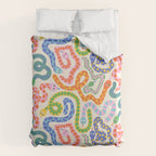 Happy Snakes Light - Bright Rainbow Textured Snakes With Funky Geometric Patterns on Cream Duvet Cover Gallery Image 6