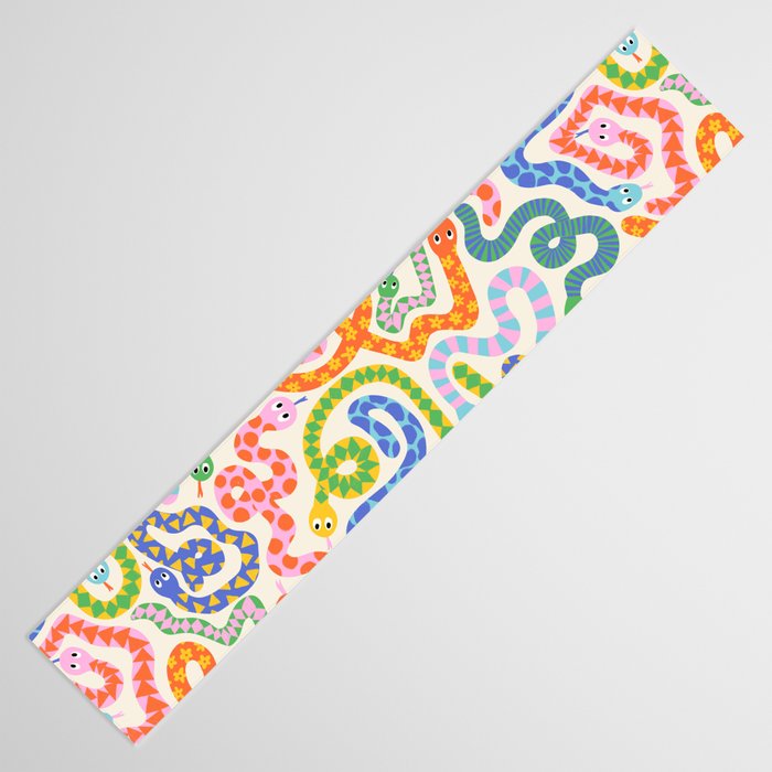 Happy Snakes Light - Bright Rainbow Textured Snakes With Funky Geometric Patterns on Cream Table Runner Gallery Image 3