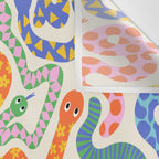 Happy Snakes Light - Bright Rainbow Textured Snakes With Funky Geometric Patterns on Cream Wall Tapestry Gallery Image 3