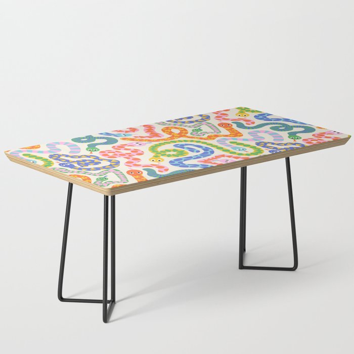 Happy Snakes Light - Bright Rainbow Textured Snakes With Funky Geometric Patterns on Cream Coffee Table Gallery Image 1