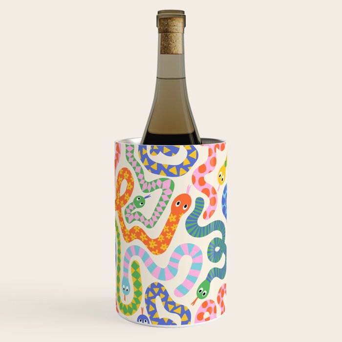 Happy Snakes Light - Bright Rainbow Textured Snakes With Funky Geometric Patterns on Cream Wine Chiller Gallery Image 3