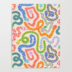 Happy Snakes Light - Bright Rainbow Textured Snakes With Funky Geometric Patterns on Cream Poster Gallery Image 4