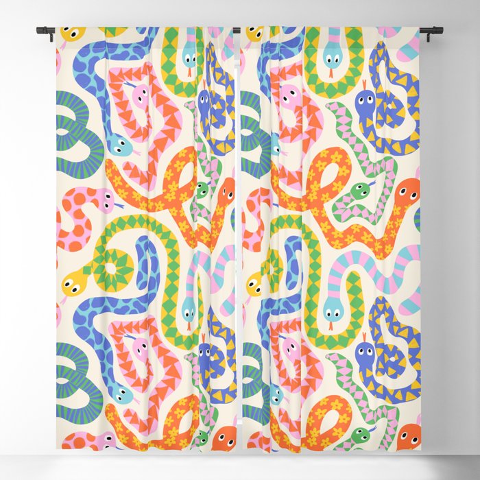 Happy Snakes Light - Bright Rainbow Textured Snakes With Funky Geometric Patterns on Cream Window Curtain Gallery Image 5