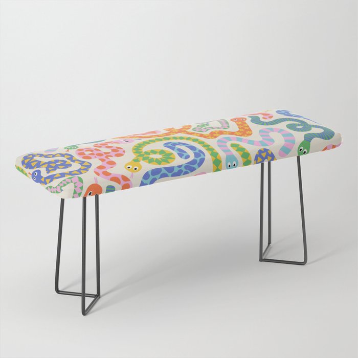 Happy Snakes Light - Bright Rainbow Textured Snakes With Funky Geometric Patterns on Cream Bench Gallery Image 1