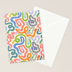 Happy Snakes Light - Bright Rainbow Textured Snakes With Funky Geometric Patterns on Cream Stationery Card Gallery Image 2
