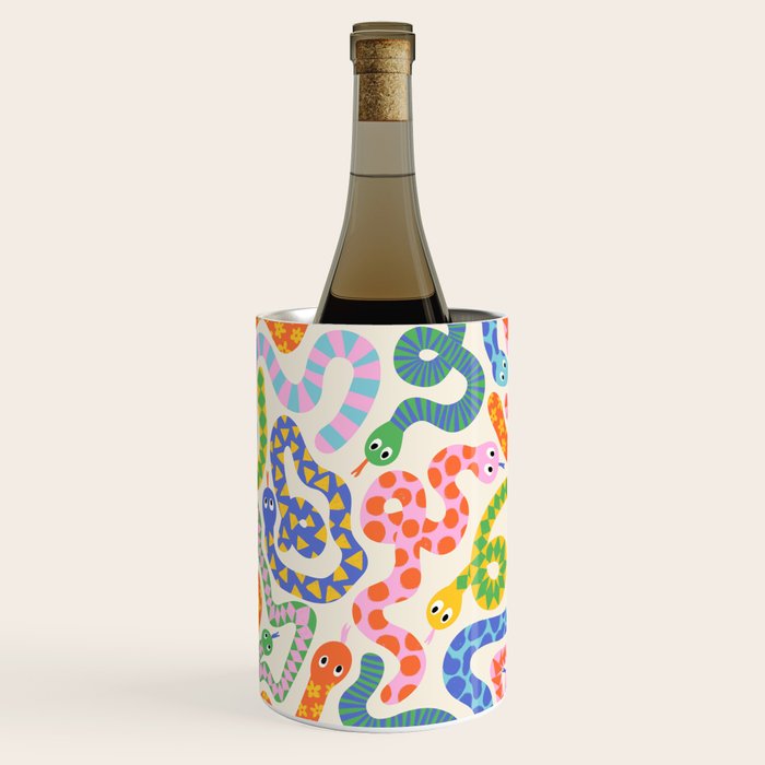 Happy Snakes Light - Bright Rainbow Textured Snakes With Funky Geometric Patterns on Cream Wine Chiller Gallery Image 2