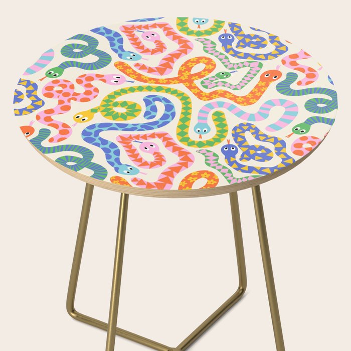 Happy Snakes Light - Bright Rainbow Textured Snakes With Funky Geometric Patterns on Cream Side Table Gallery Image 2
