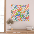 Happy Snakes Light - Bright Rainbow Textured Snakes With Funky Geometric Patterns on Cream Wall Tapestry Gallery Image 2