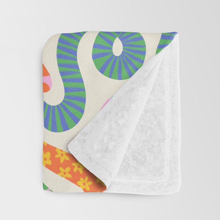 Happy Snakes Light - Bright Rainbow Textured Snakes With Funky Geometric Patterns on Cream Throw Blanket Gallery Image 3