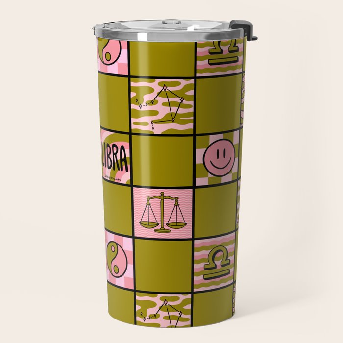 Libra Checkered Print Travel Mug Gallery Image 2