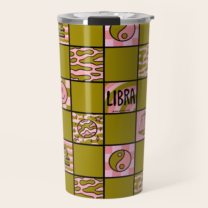 Libra Checkered Print Travel Mug Gallery Image 1