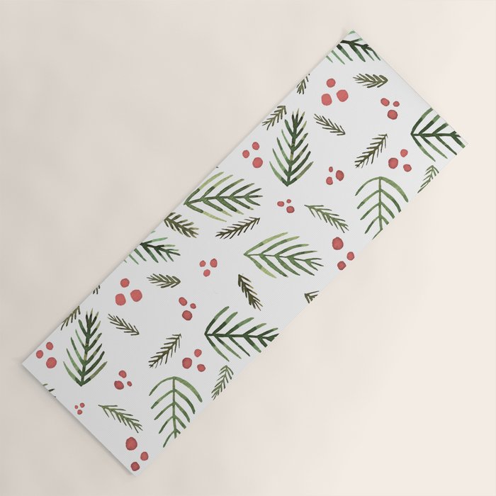 Christmas tree branches and berries - vintage Yoga Mat Gallery Image 1
