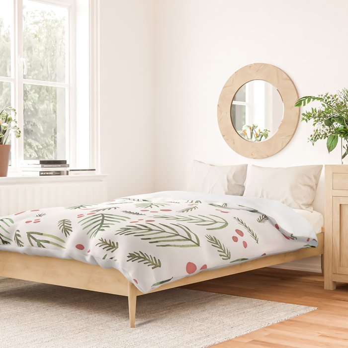 Christmas tree branches and berries - vintage Duvet Cover Gallery Image 2