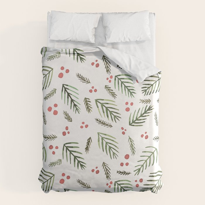 Christmas tree branches and berries - vintage Duvet Cover Gallery Image 6