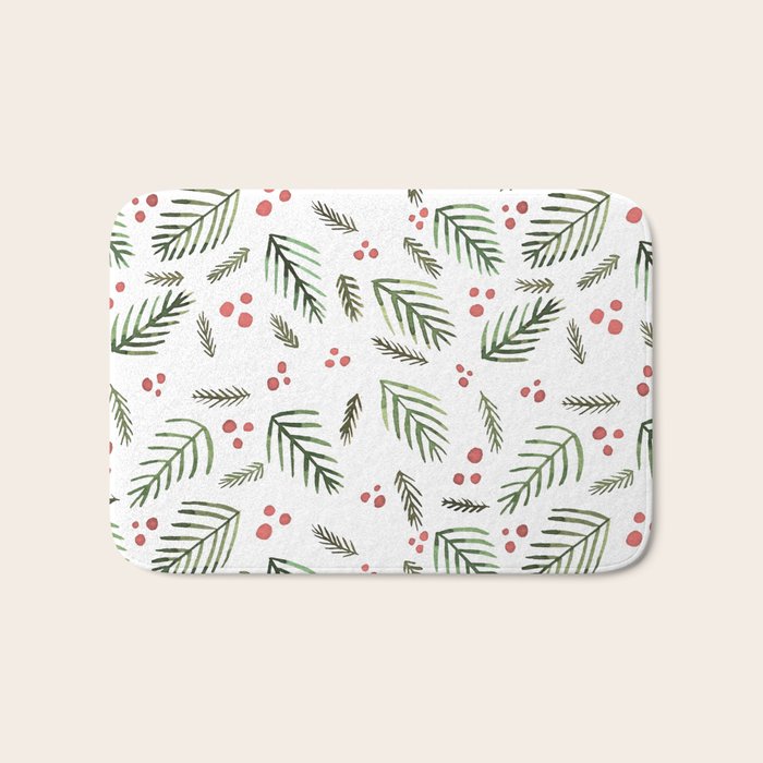 Christmas tree branches and berries - vintage Bath Mat Gallery Image 1