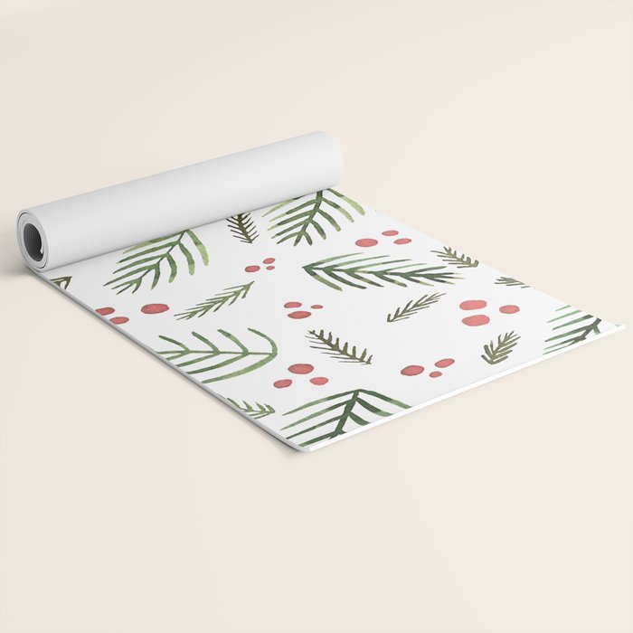 Christmas tree branches and berries - vintage Yoga Mat Gallery Image 2