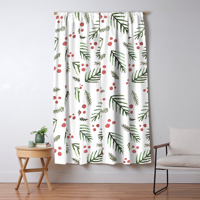 Christmas tree branches and berries - vintage Window Curtain Gallery Image 1