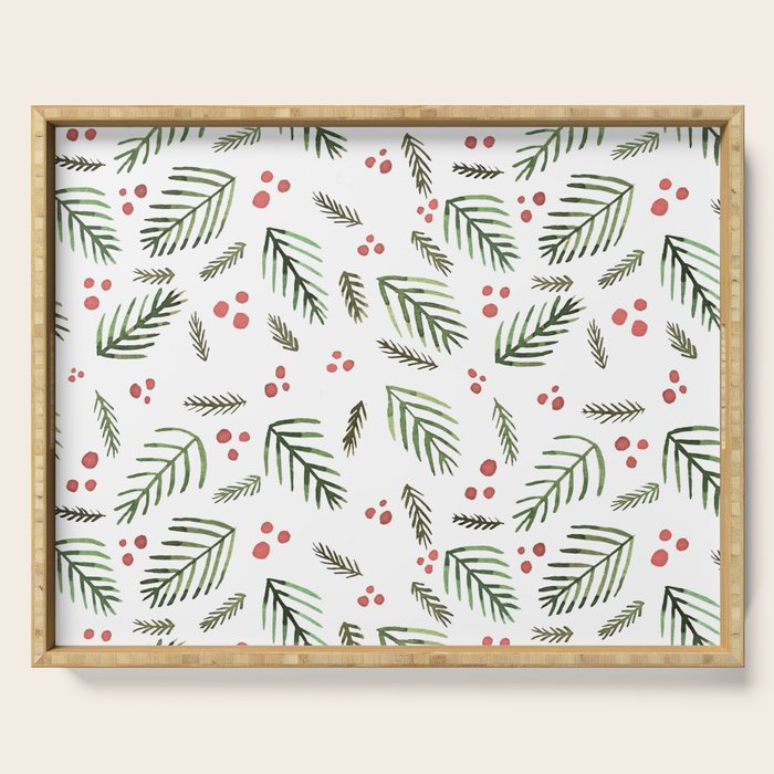 Christmas tree branches and berries - vintage Serving Tray Gallery Image 1