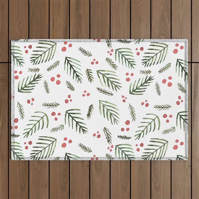 Christmas tree branches and berries - vintage Outdoor Rug Gallery Image 1