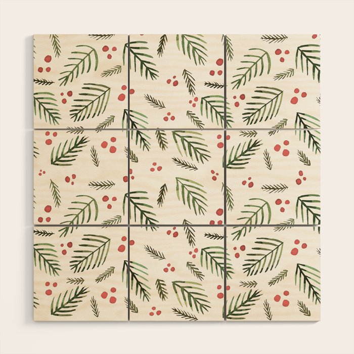 Christmas tree branches and berries - vintage Wood Wall Art Gallery Image 1