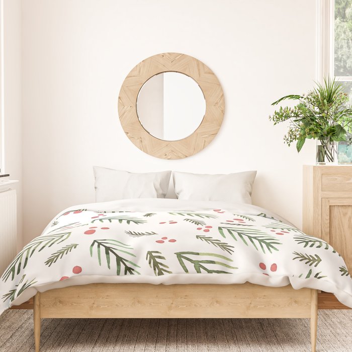 Christmas tree branches and berries - vintage Duvet Cover Gallery Image 3