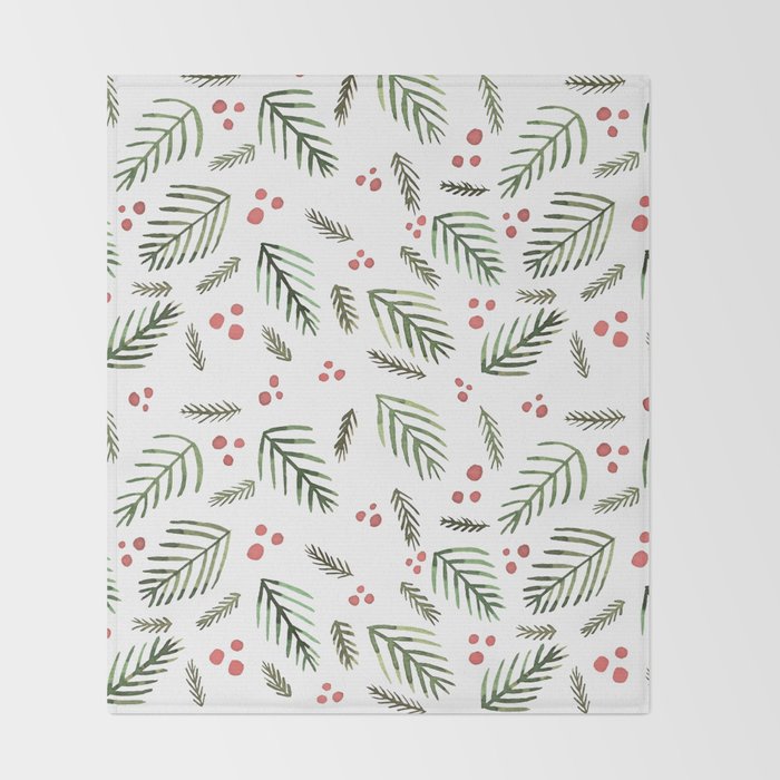 Christmas tree branches and berries - vintage Throw Blanket Gallery Image 2