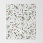 Christmas tree branches and berries - vintage Throw Blanket Gallery Image 2