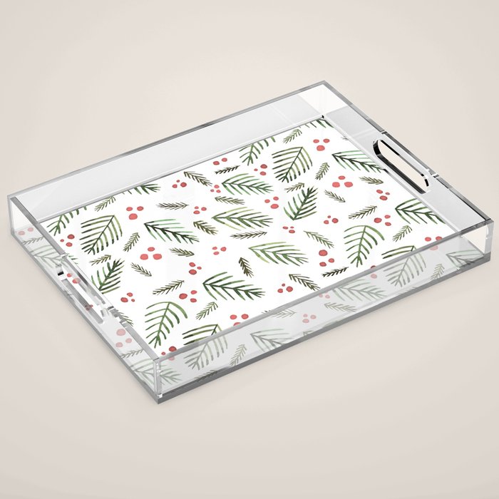 Christmas tree branches and berries - vintage Acrylic Tray Gallery Image 1